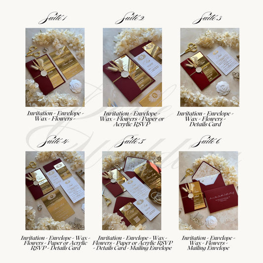 Luxury Mirror Gold Acrylic Wedding Invitations Suite